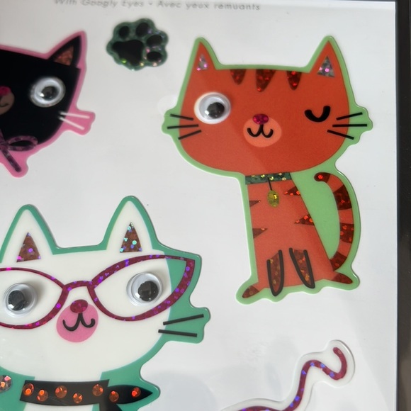 🆕 NEW Laser Stickers with Cat Googly Eyes Autocollants chats avec yeux remuants - Picture 4 of 7